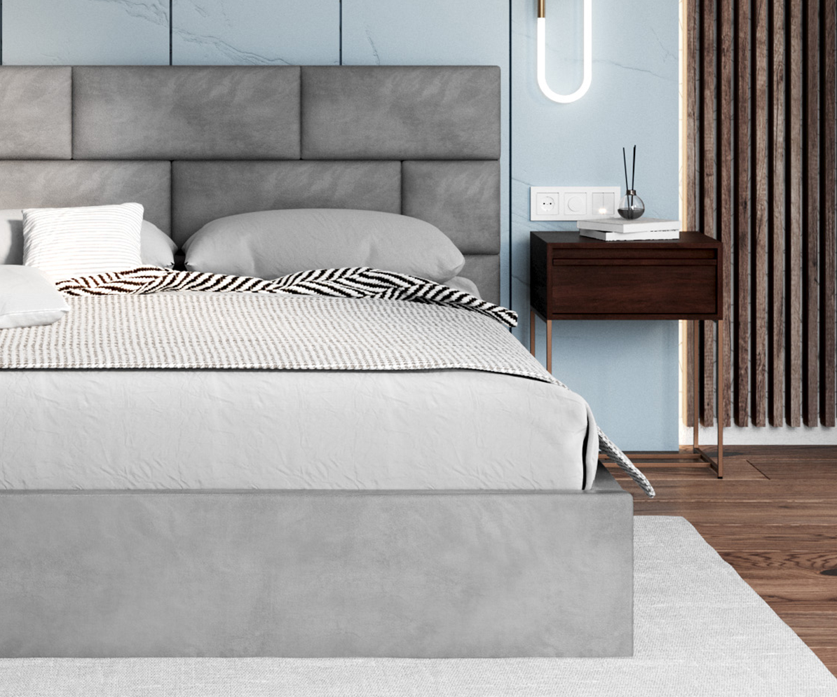 Čalouněná postel PASADENA 90x200 s kovovým roštem ŠEDÁ