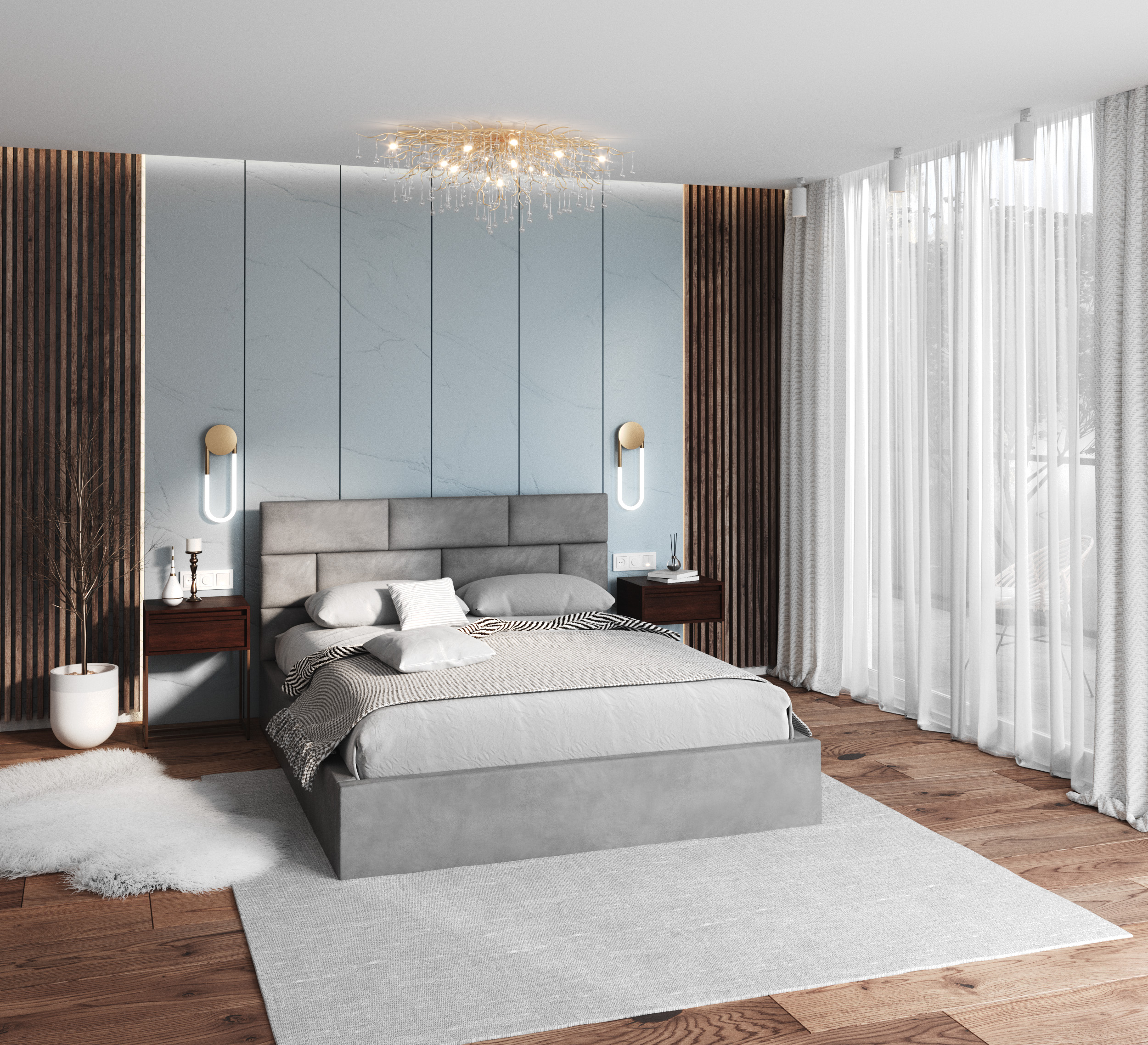 Čalouněná postel PASADENA 90x200 s kovovým roštem ŠEDÁ