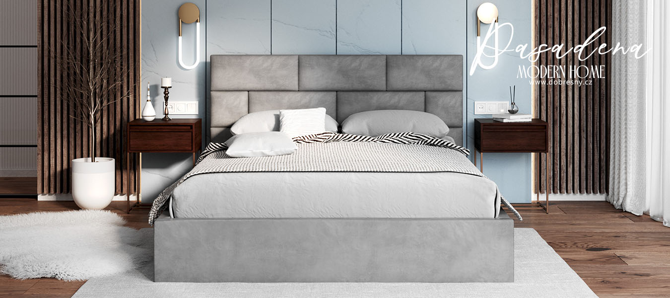 Luxusní postel PASADENA 90x200 s kovovým roštem ŠEDÁ