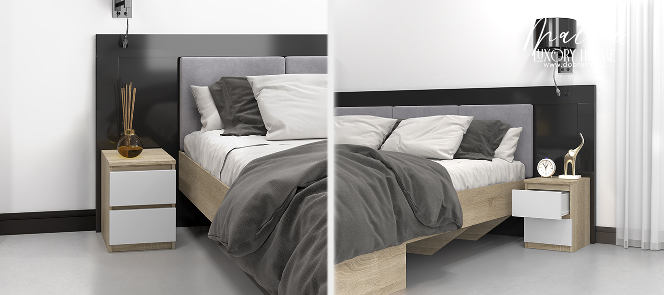 Noční stolek MALWA M2 se 2 zásuvkami DUB SONOMA/BÍLÁ