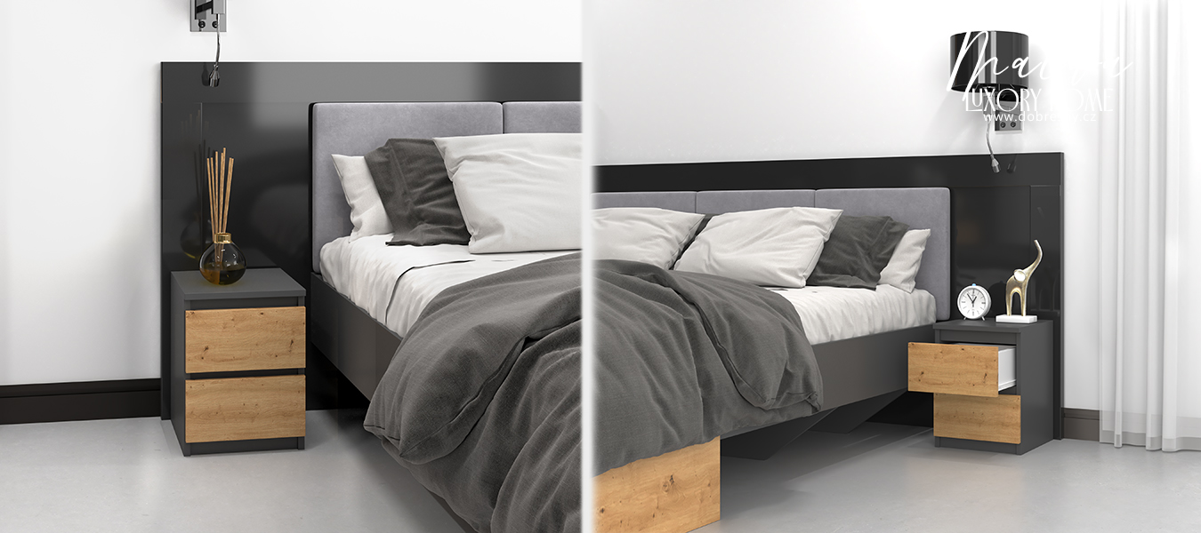 Noční stolek MALWA M2 se 2 zásuvkami DUB ARTISAN/ŠEDÁ