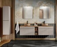 Koupelnová sestava ICONIC CASHMERE + 2x umyvadlo + 2x zrcadlo +2x LED svítidlo, 180 cm