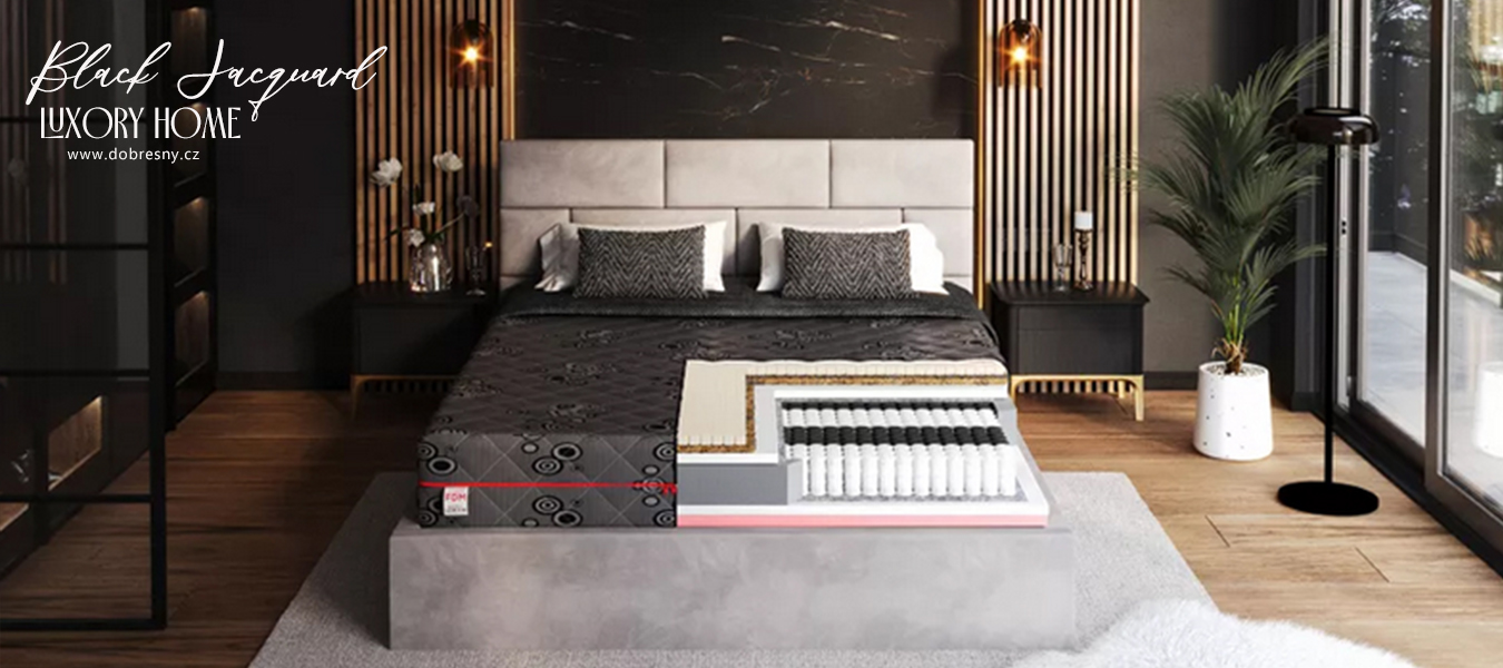 Taštičková matrace BLACK MAX JACQUARD 200x200 cm s kokosem a latexem 26 cm
