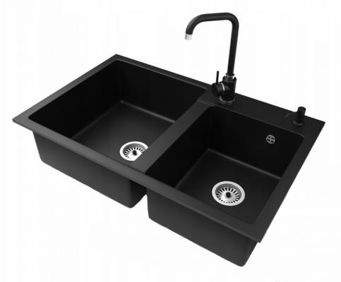 Granitový dřez HEKTOR + baterie STEEL černa 80 x 50 x 19cm