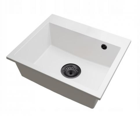 Granitový dřez Exclusive 55 bílý + černý sifon 80 x 48 x 20,5cm
