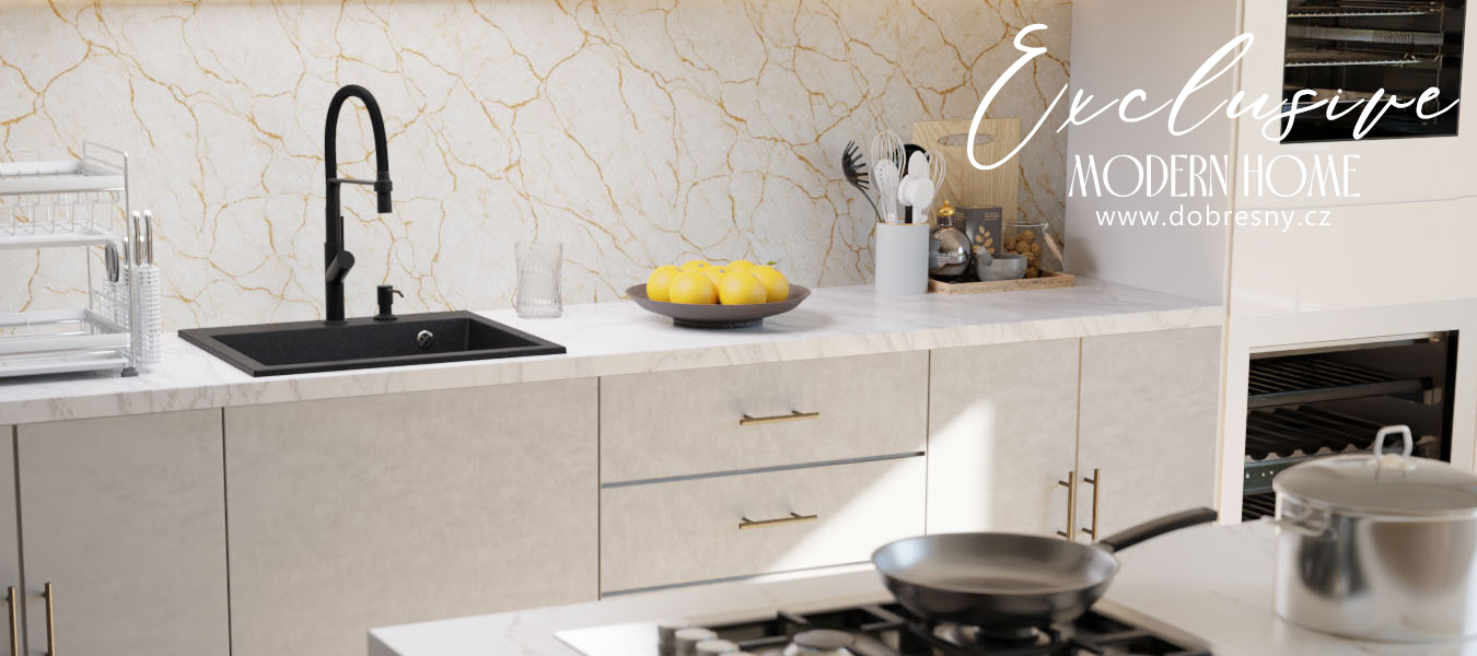 Granitový dřez Exclusive 55 černý s texturou žuly + zlatý sifon 58 x 49 x 20,5cm