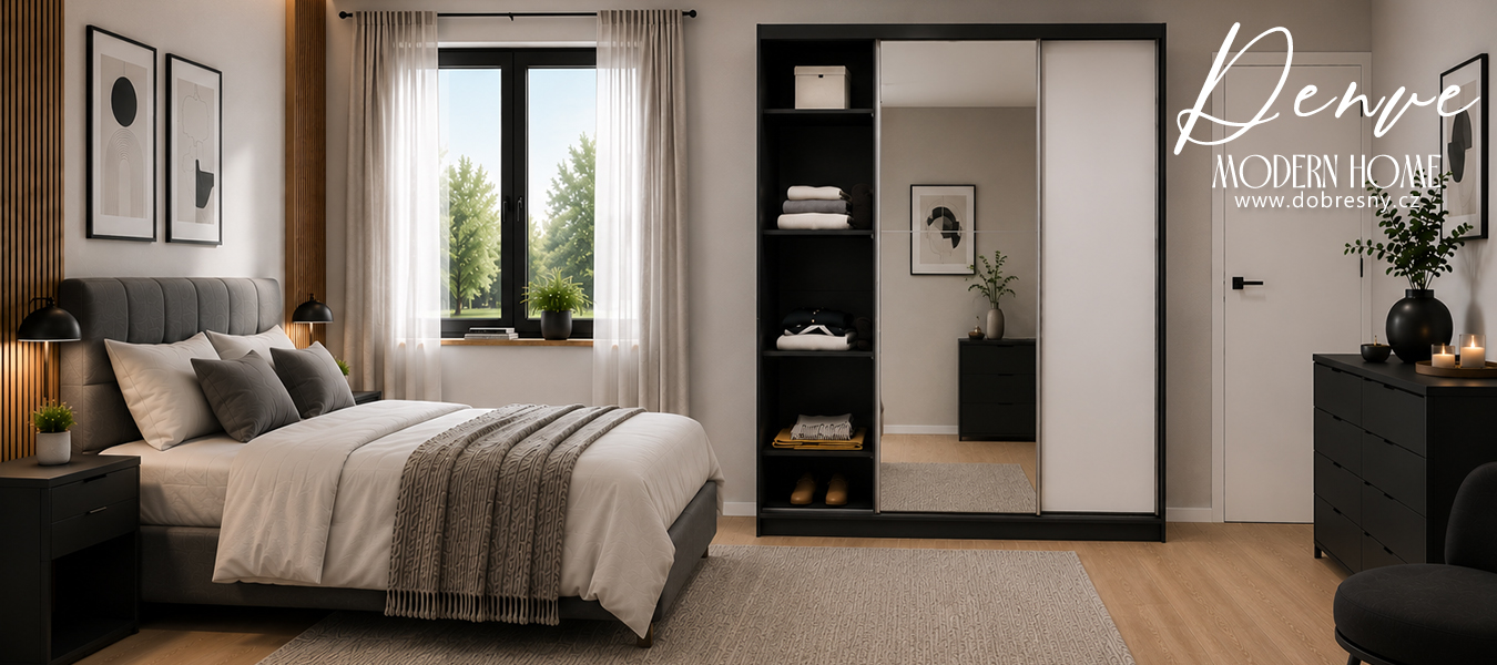 Šatní skříň DENVE 160x218x60,3 cm bílá/šedá se zrcadlem