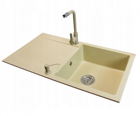 Granitový dřez ALEX BÉŽOVÝ + baterie MOVE + dávkovač 90 x 50 x 19cm