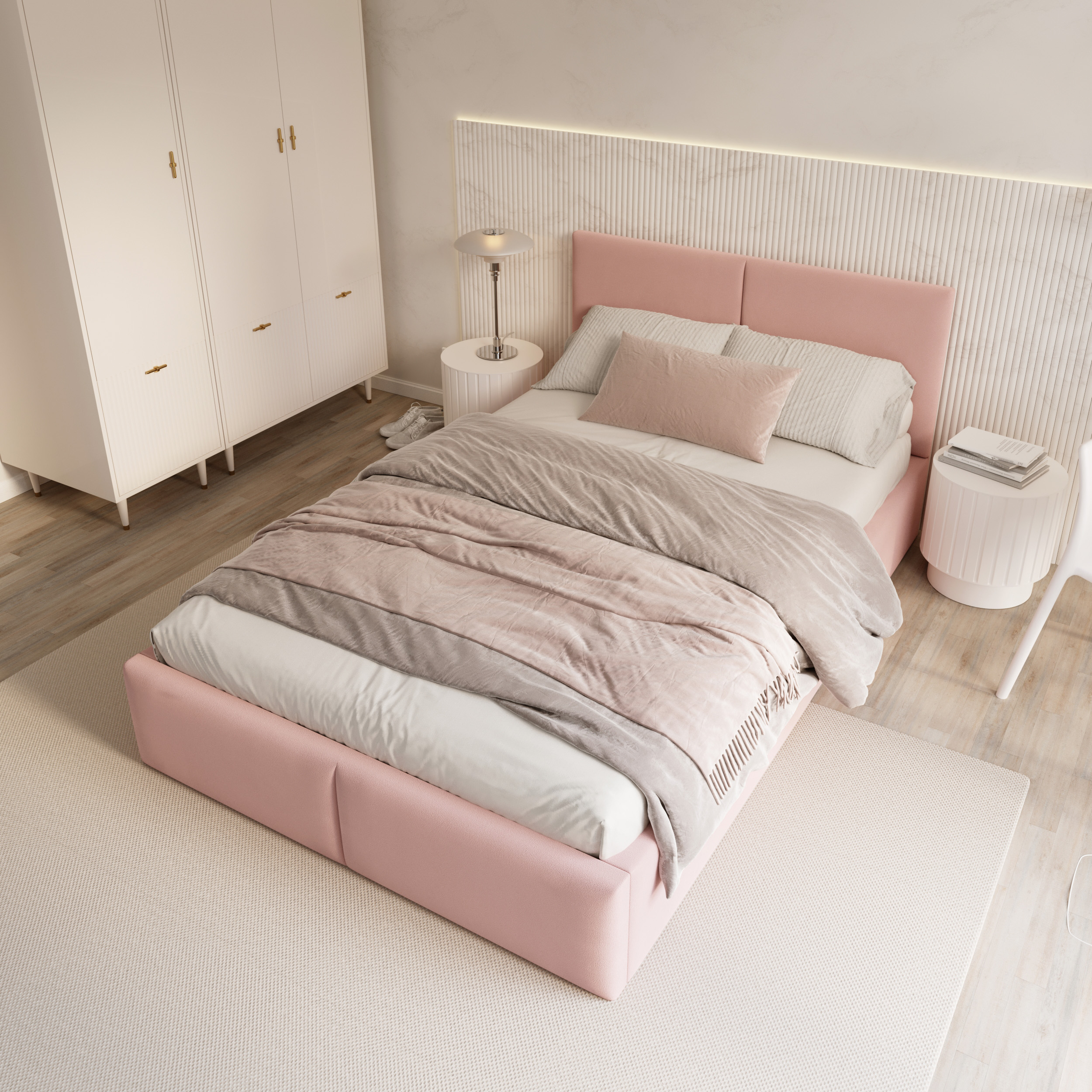 Čalouněná postel FRESIA 90x200 s kovovým zdvižným roštem RŮŽOVÁ TRINITY