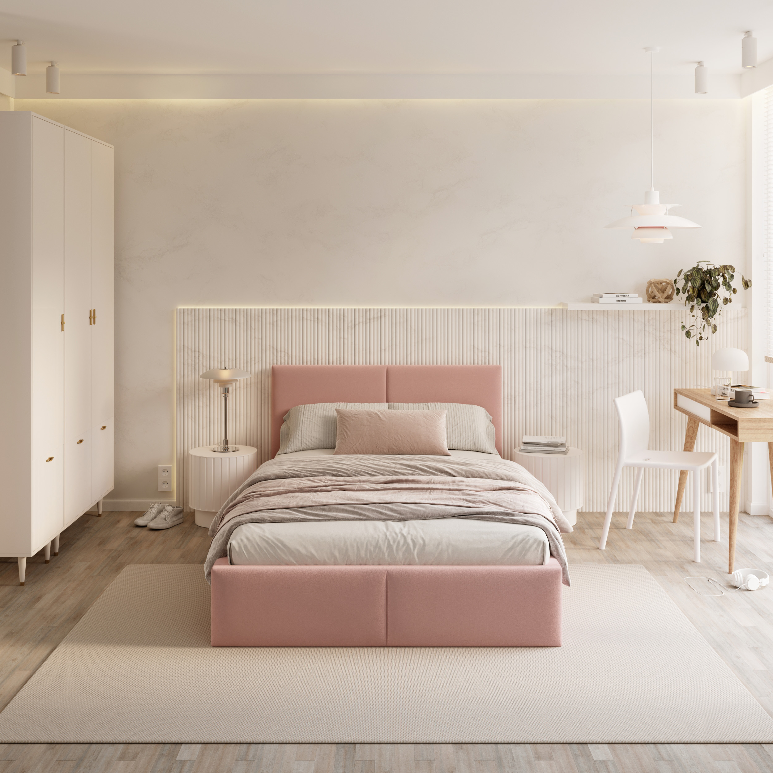 Čalouněná postel FRESIA 90x200 s kovovým zdvižným roštem RŮŽOVÁ TRINITY