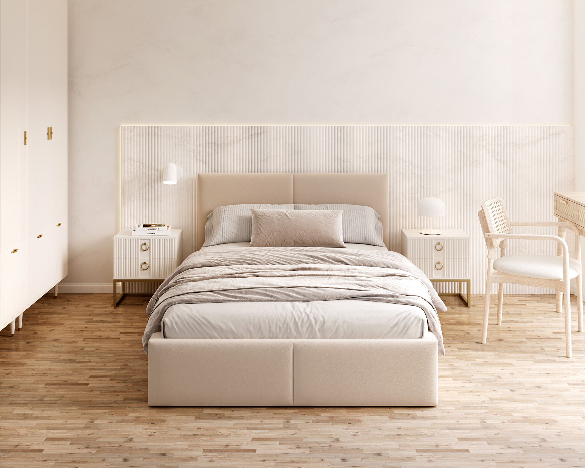 Čalouněná postel FRESIA 90x200 s kovovým zdvižným roštem KRÉMOVÁ TRINITY