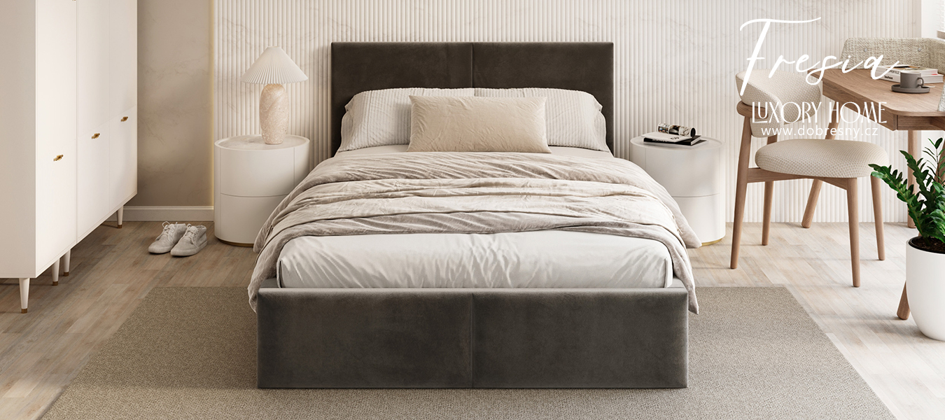 Čalouněná postel FRESIA 90x200 s kovovým zdvižným roštem GRAFIT TRINITY