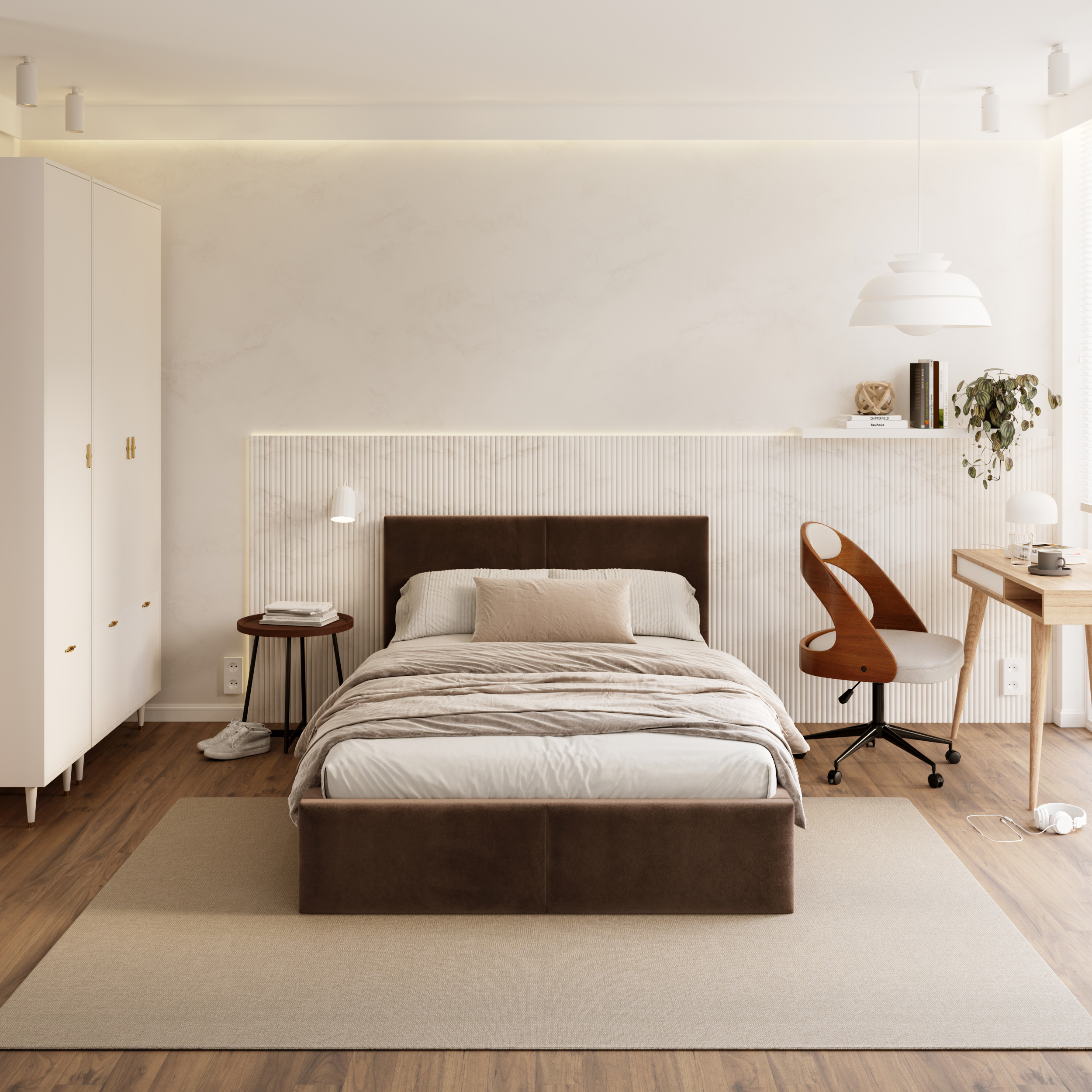 Čalouněná postel FRESIA 90x200 s kovovým zdvižným roštem HNĚDÁ TRINITY