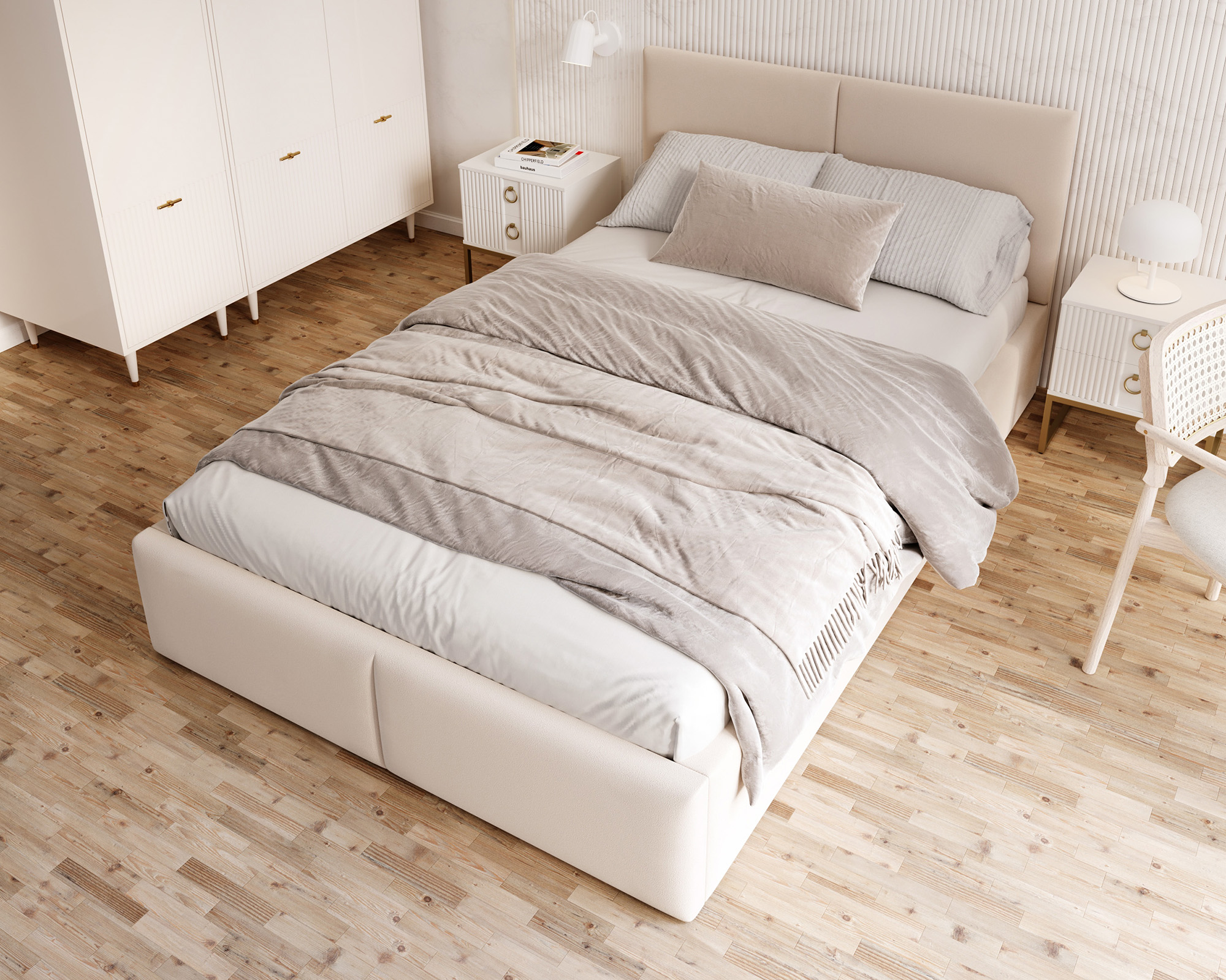 Čalouněná postel FRESIA 120x200 s kovovým zdvižným roštem KRÉMOVÁ TRINITY