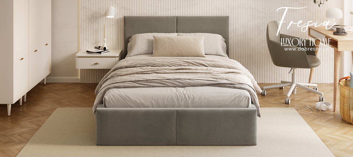 Čalouněná postel FRESIA 120x200 s kovovým zdvižným roštem ŠEDÁ TRINITY