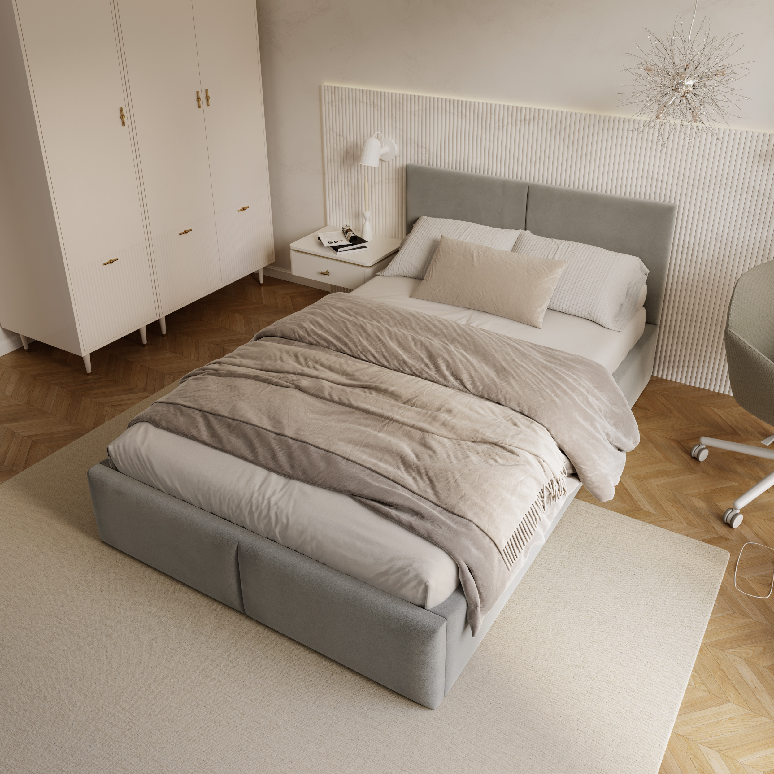 Čalouněná postel FRESIA 120x200 s kovovým zdvižným roštem ŠEDÁ TRINITY