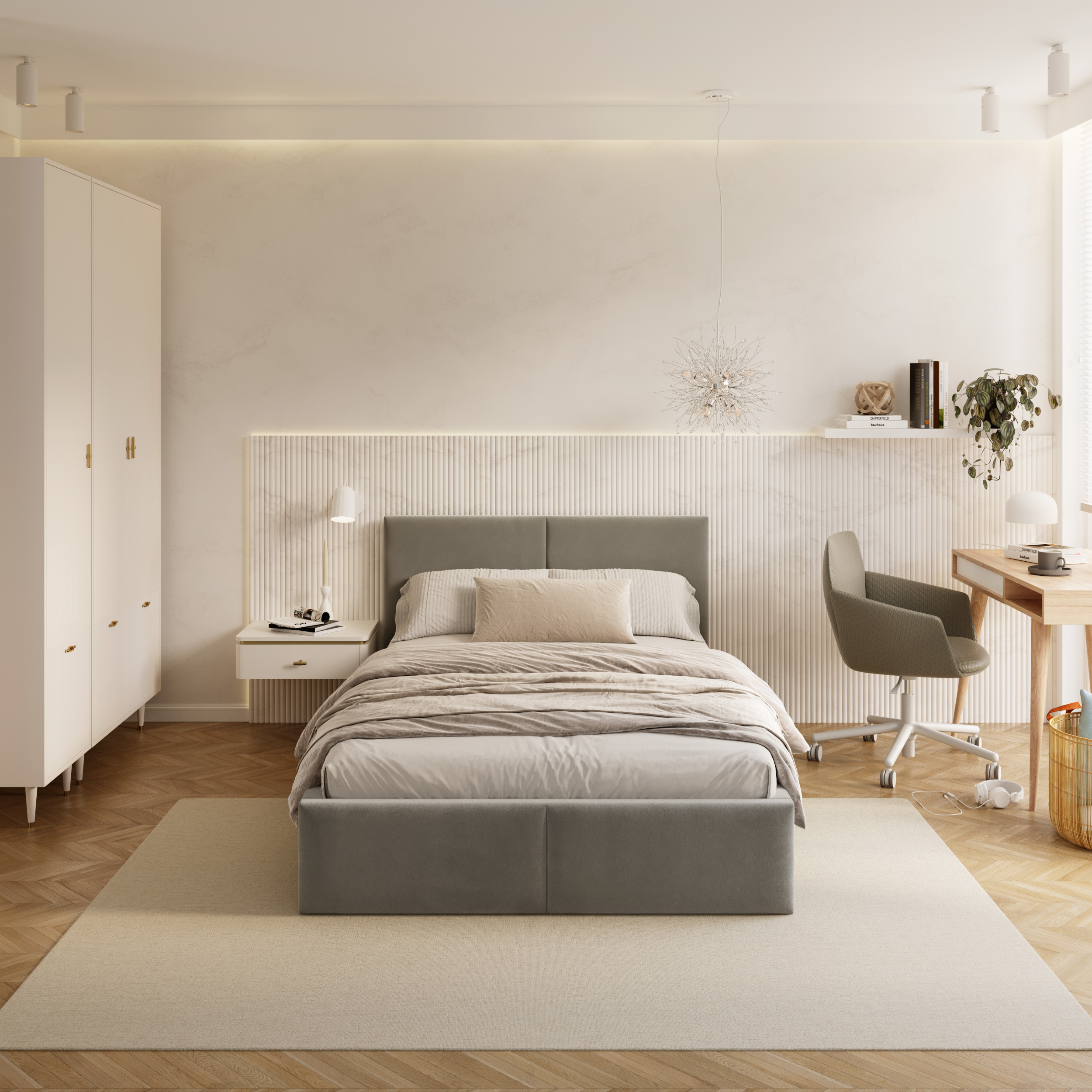 Čalouněná postel FRESIA 120x200 s kovovým zdvižným roštem ŠEDÁ TRINITY