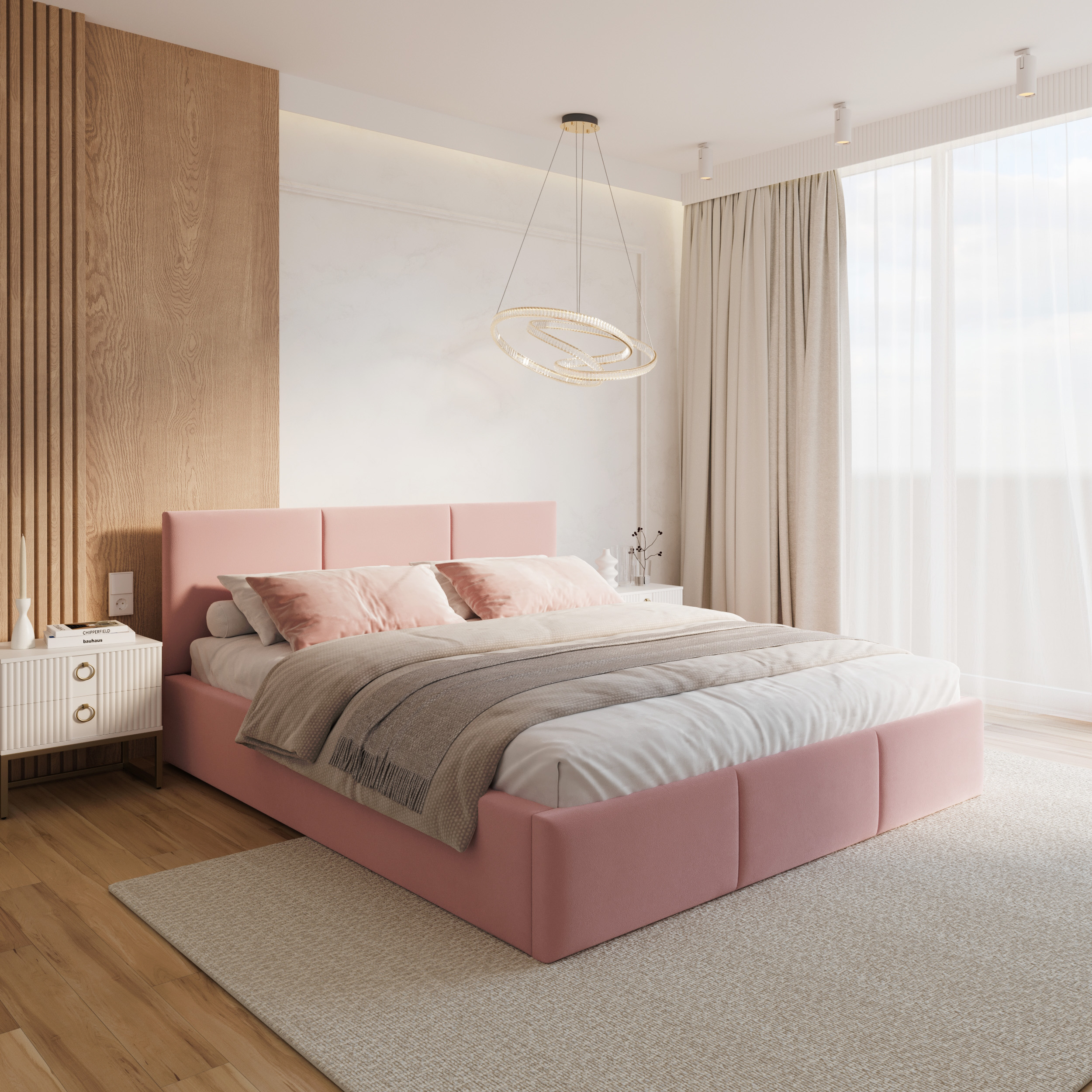 Čalouněná postel FRESIA 140x200 s kovovým zdvižným roštem RŮŽOVÁ TRINITY