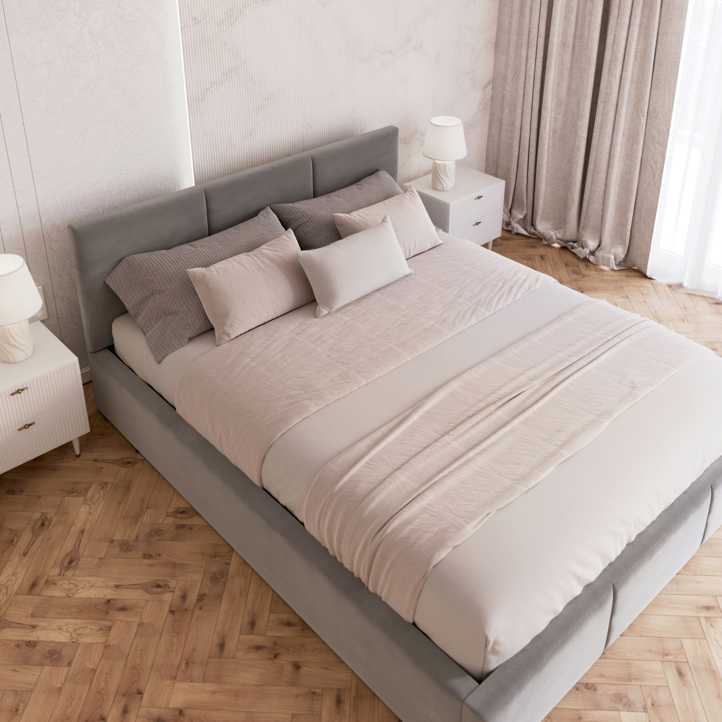 Čalouněná postel FRESIA 140x200 s kovovým zdvižným roštem ŠEDÁ TRINITY