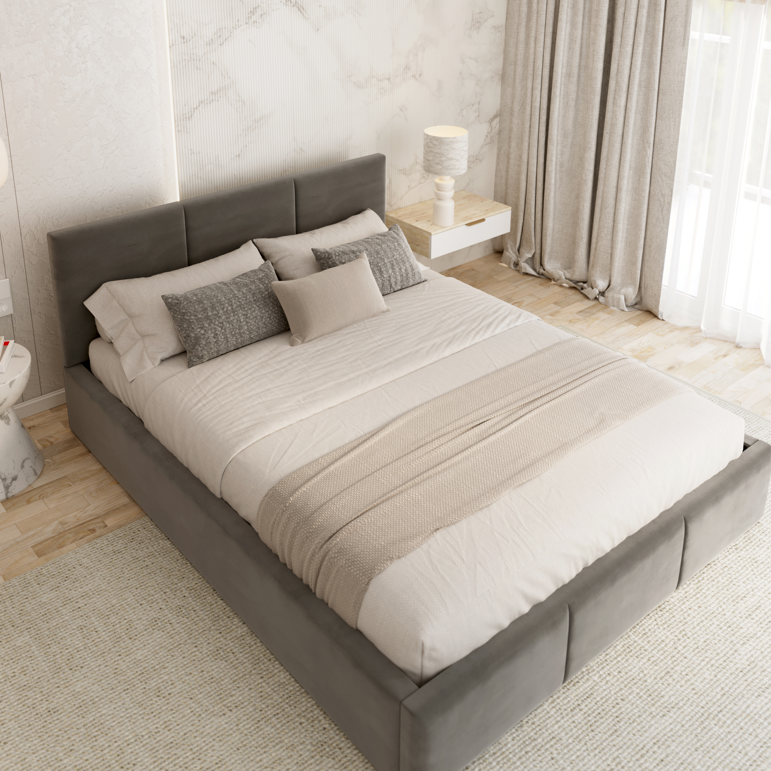 Čalouněná postel FRESIA 140x200 s kovovým zdvižným roštem GRAFIT TRINITY