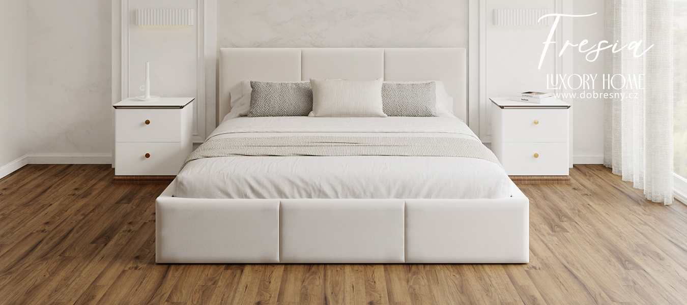 Čalouněná postel FRESIA 160x200 s kovovým zdvižným roštem BÍLÁ TRINITY
