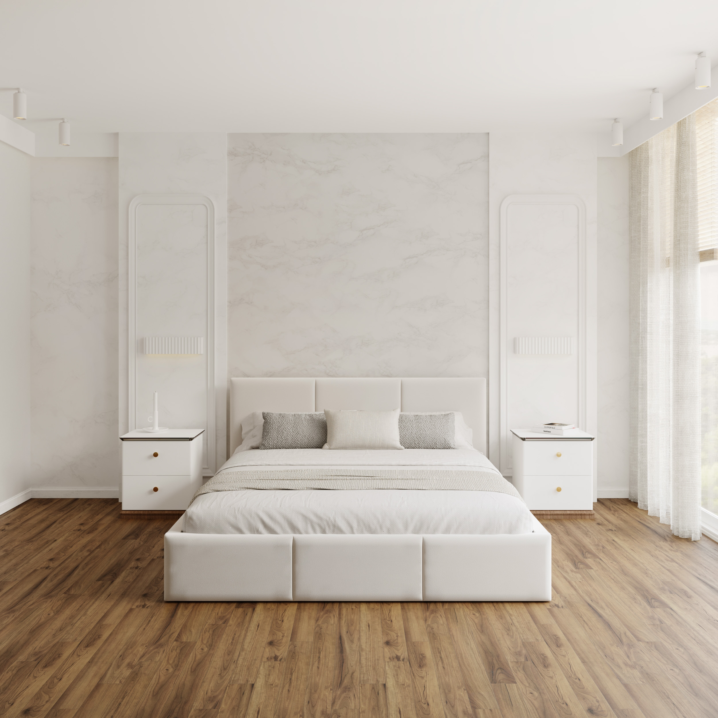 Čalouněná postel FRESIA 160x200 s kovovým zdvižným roštem BÍLÁ TRINITY