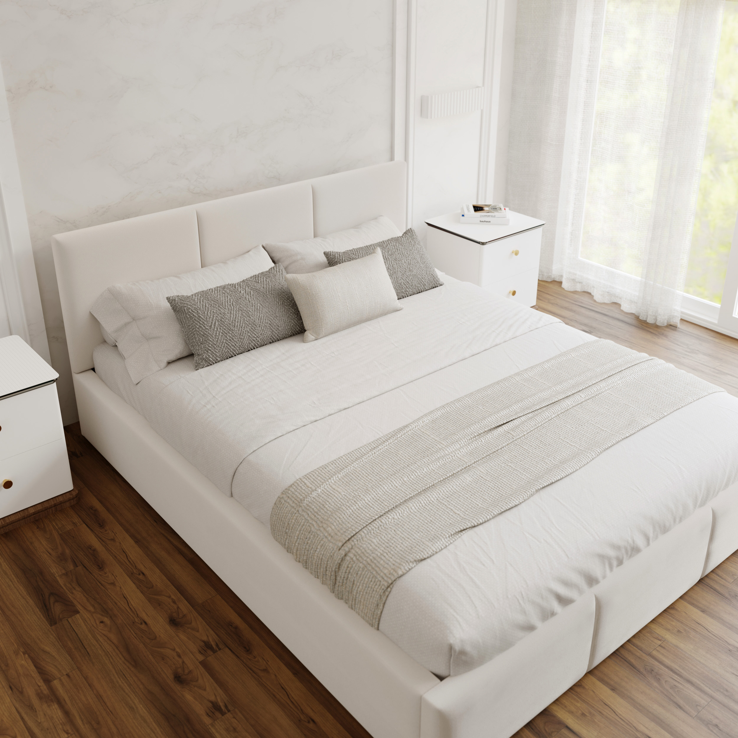 Čalouněná postel FRESIA 160x200 s kovovým zdvižným roštem BÍLÁ TRINITY