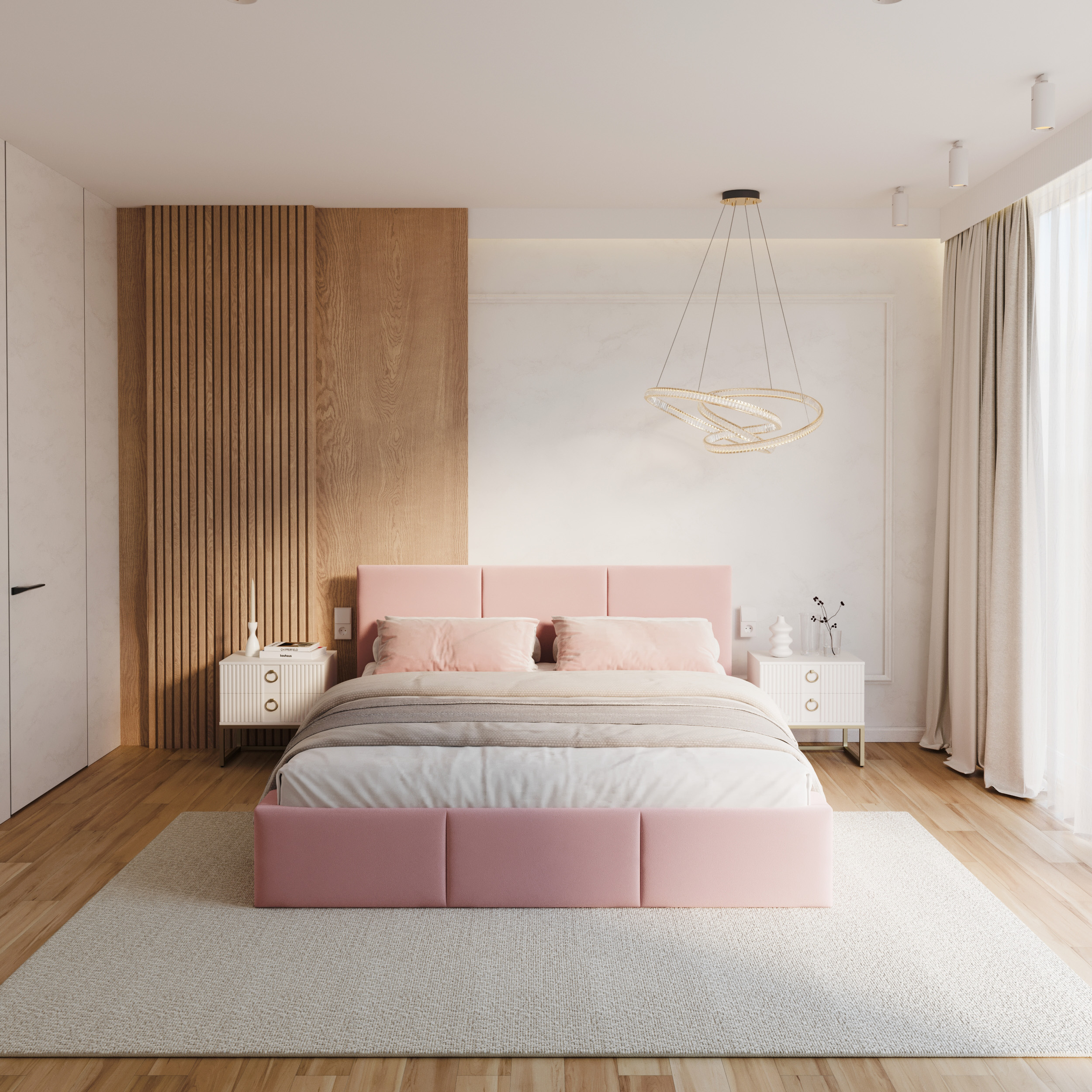 Čalouněná postel FRESIA 160x200 s kovovým zdvižným roštem RŮŽOVÁ TRINITY