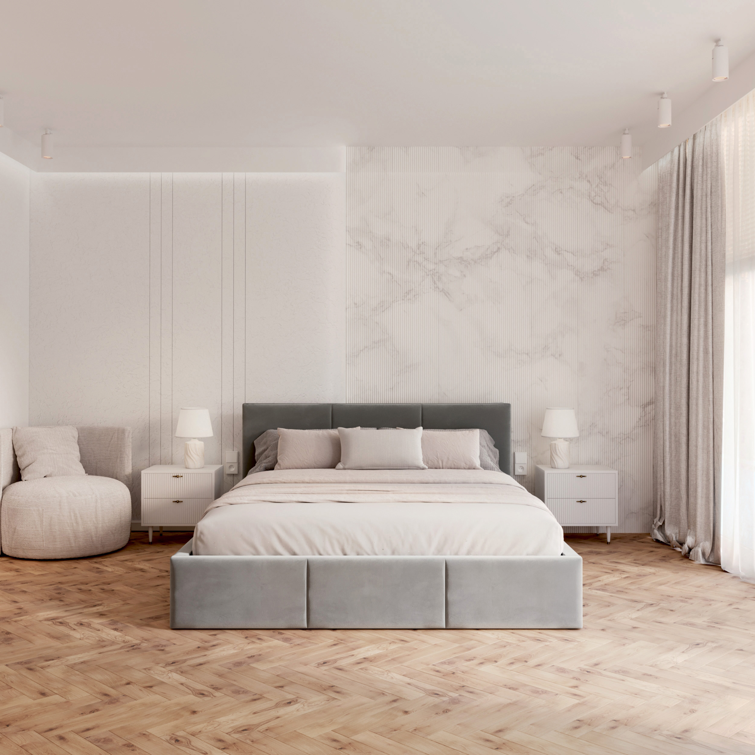 Čalouněná postel FRESIA 160x200 s kovovým zdvižným roštem ŠEDÁ TRINITY