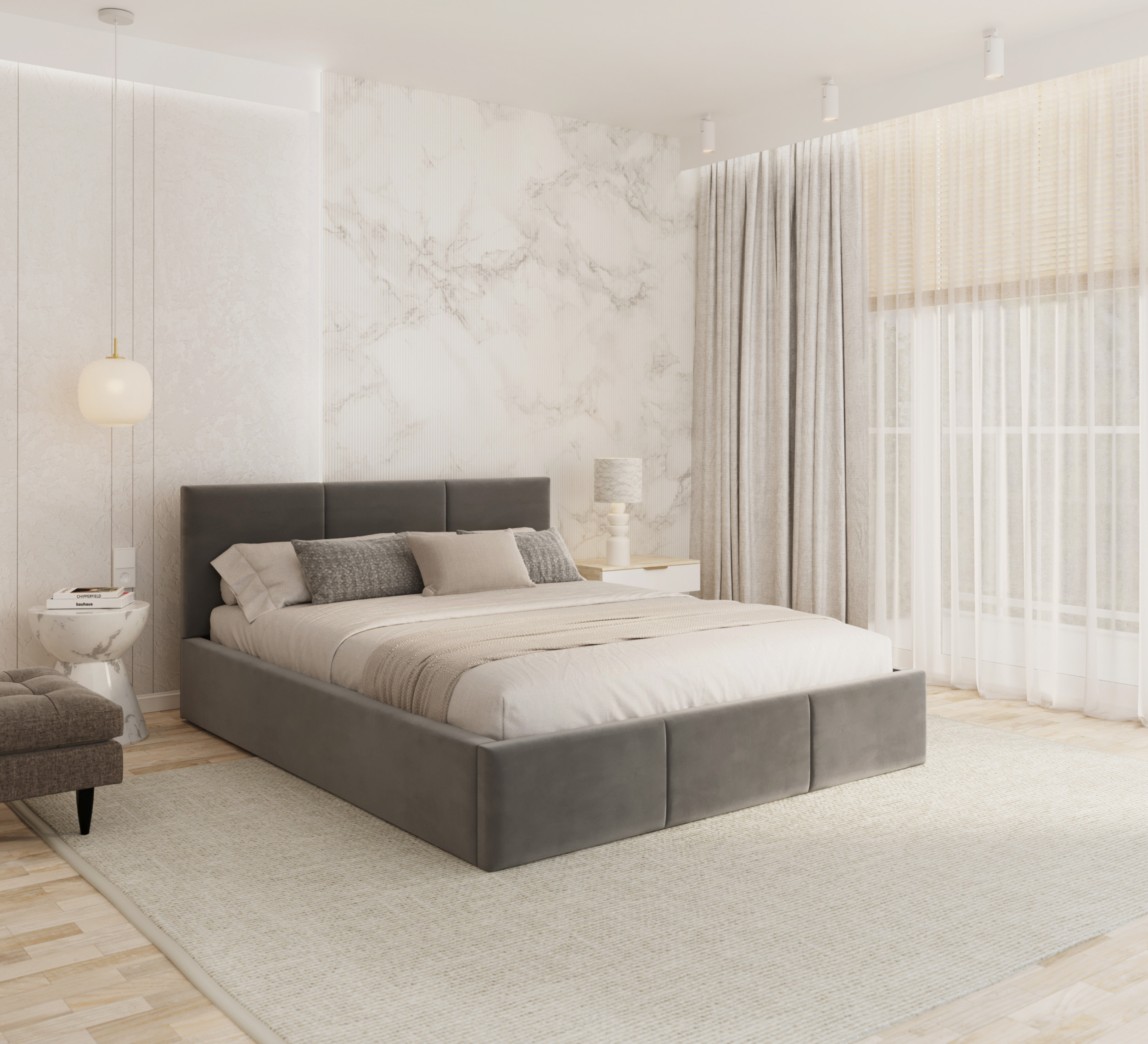 Čalouněná postel FRESIA 160x200 s kovovým zdvižným roštem GRAFIT TRINITY