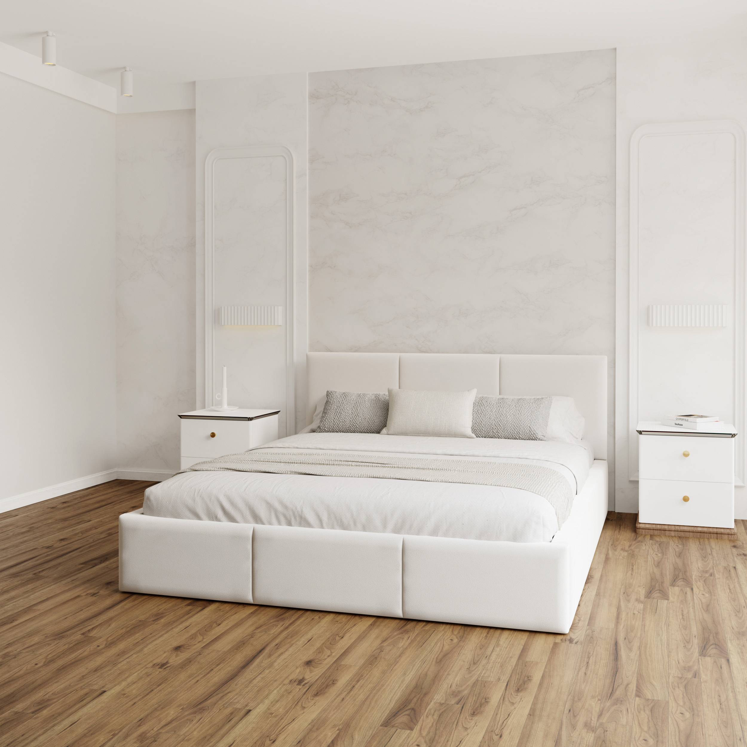 Čalouněná postel FRESIA 180x200 s kovovým zdvižným roštem BÍLÁ TRINITY