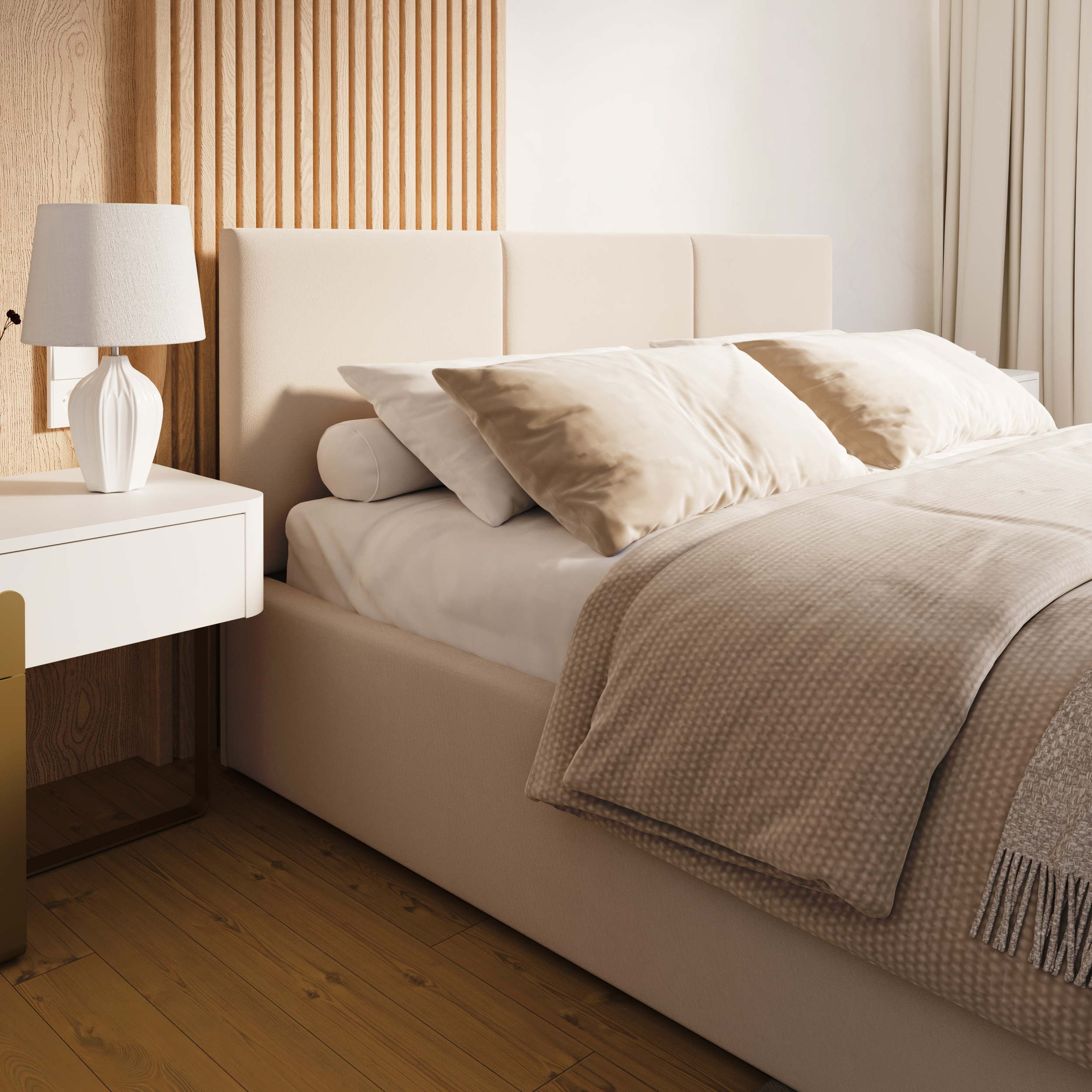 Čalouněná postel FRESIA 180x200 s kovovým zdvižným roštem KRÉMOVÁ TRINITY