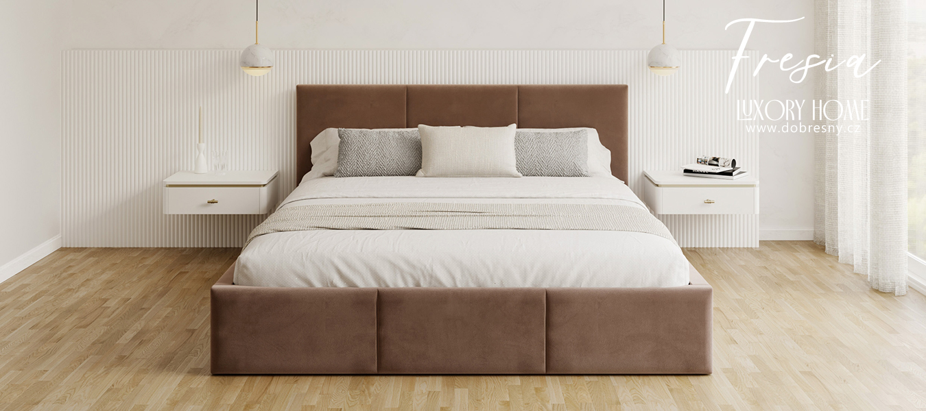 Čalouněná postel FRESIA 180x200 s kovovým zdvižným roštem HNĚDÁ TRINITY