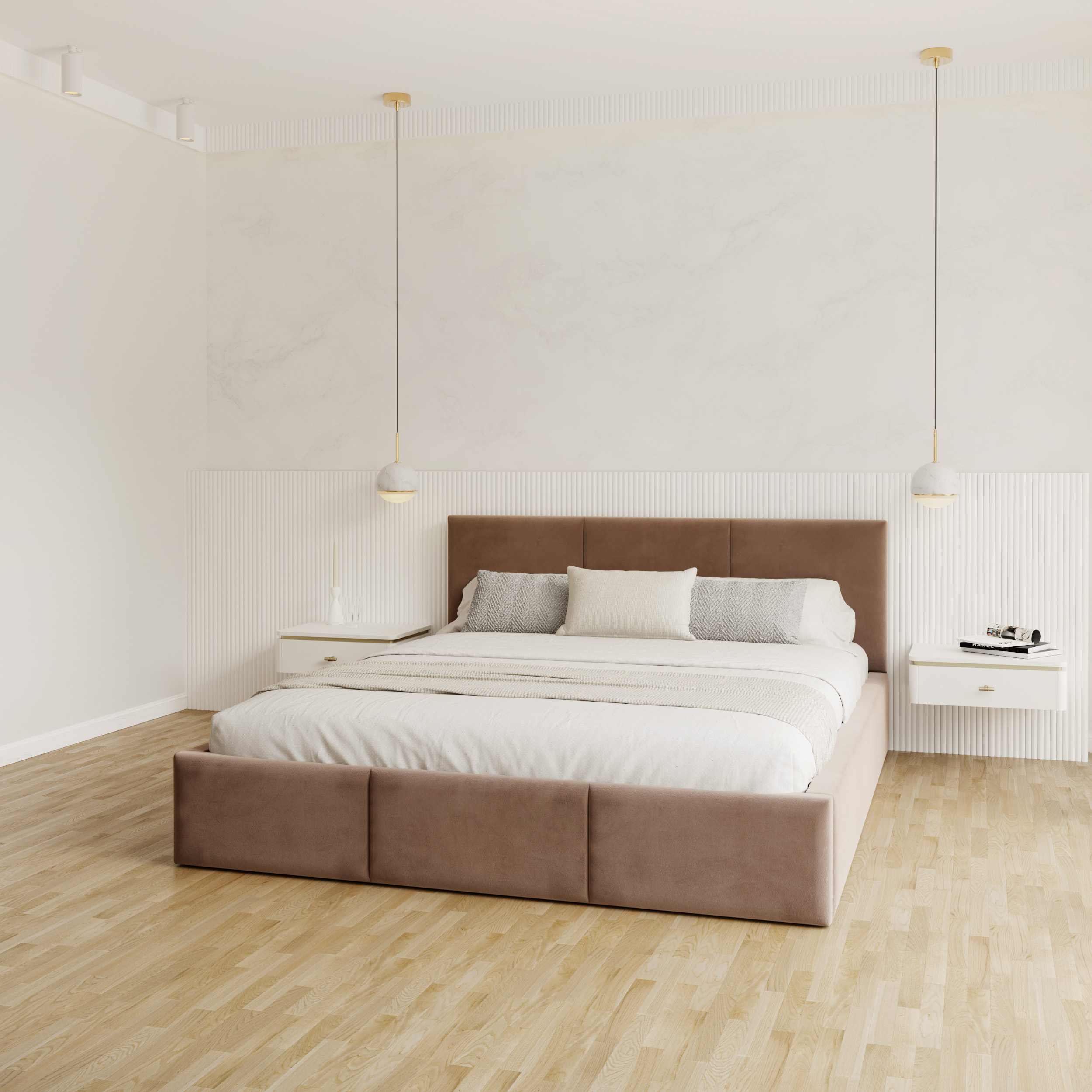 Čalouněná postel FRESIA 180x200 s kovovým zdvižným roštem HNĚDÁ TRINITY