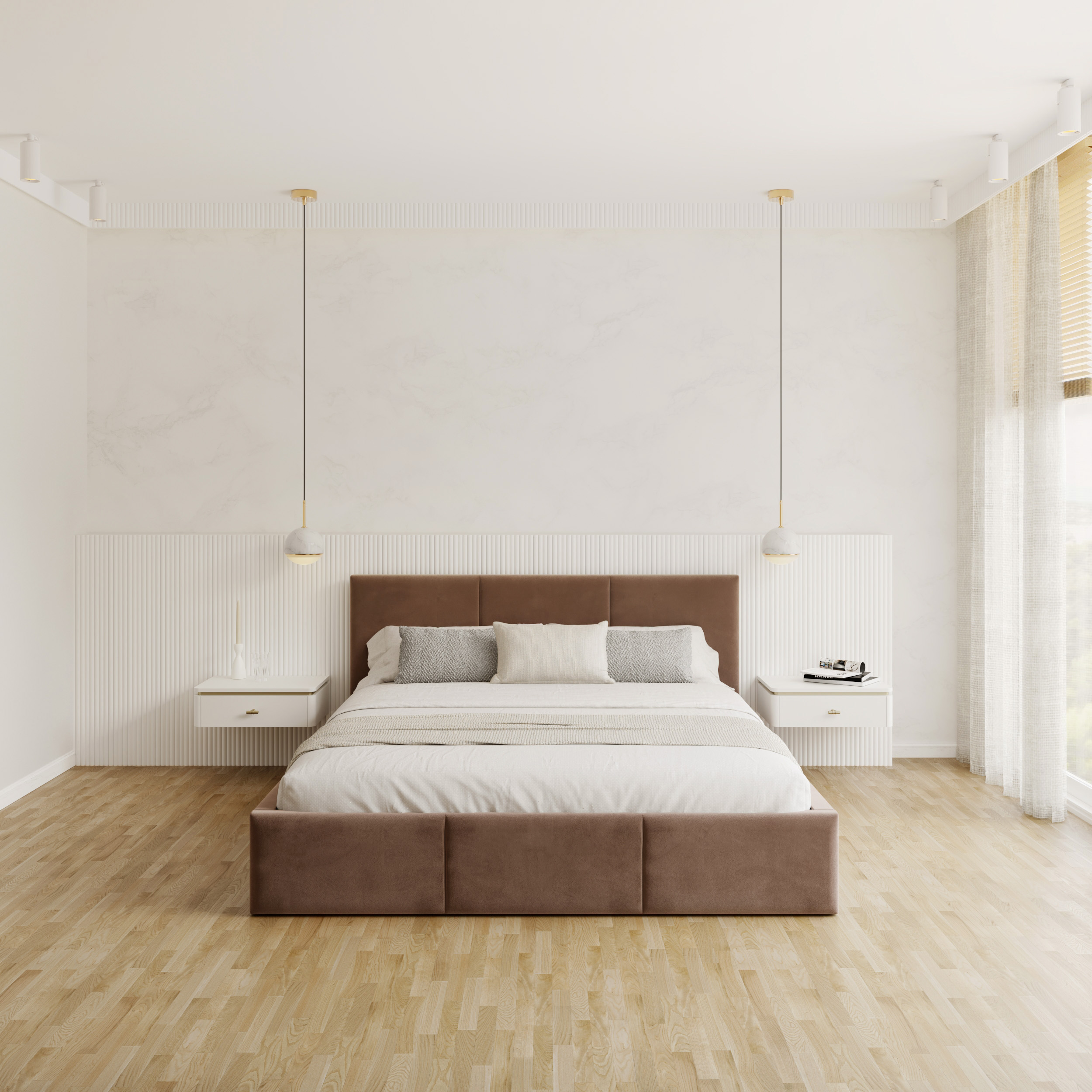 Čalouněná postel FRESIA 180x200 s kovovým zdvižným roštem HNĚDÁ TRINITY