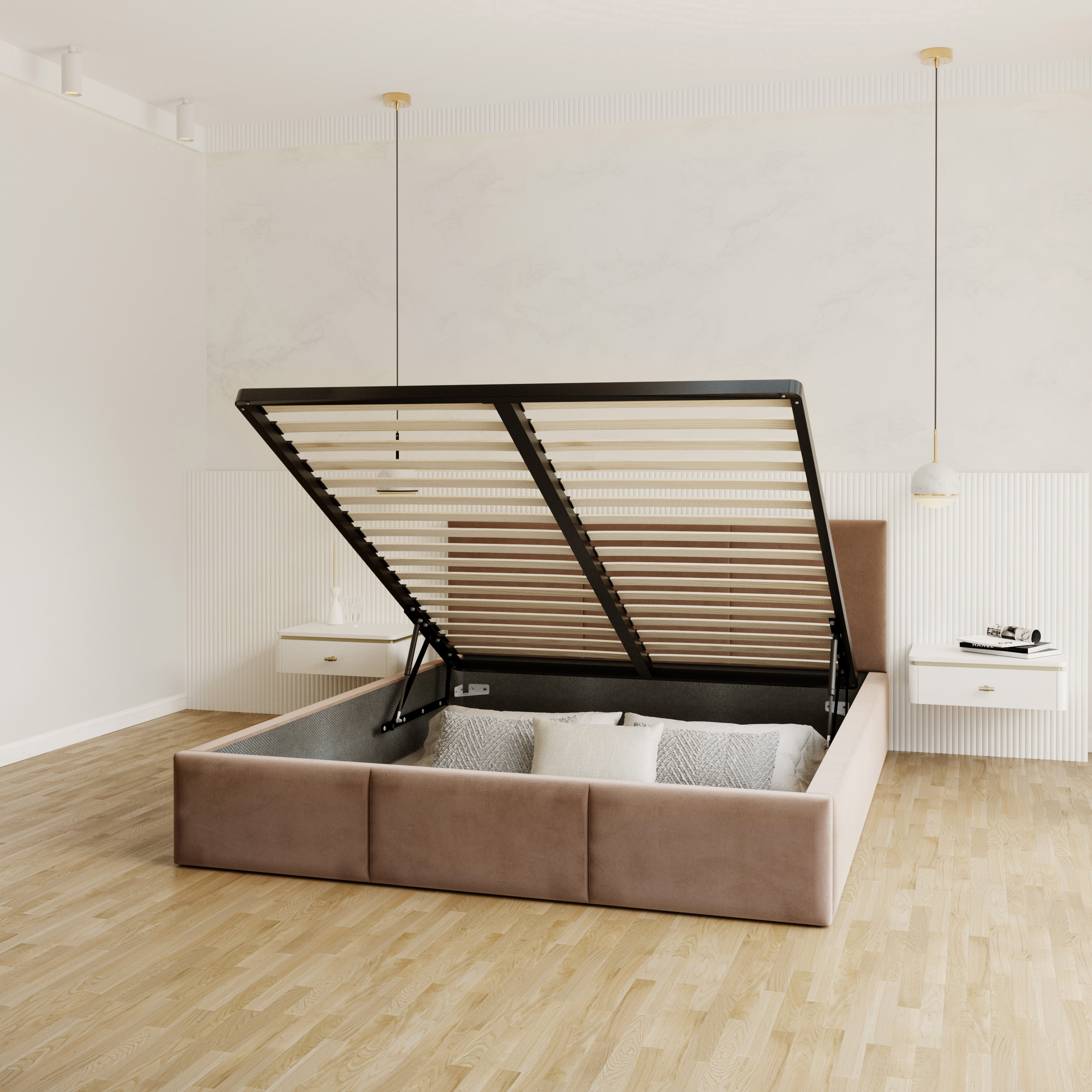 Čalouněná postel FRESIA 180x200 s kovovým zdvižným roštem HNĚDÁ TRINITY