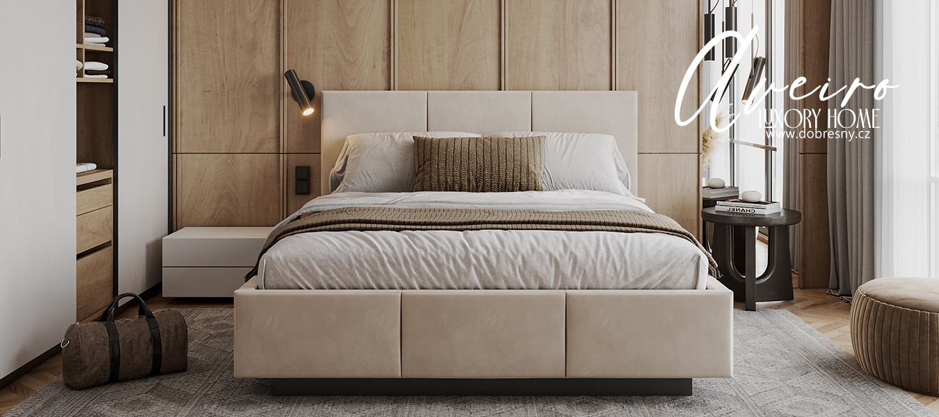 Čalouněná postel AVEIRO 90x200 s kovovým zdvižným roštem KRÉMOVÁ