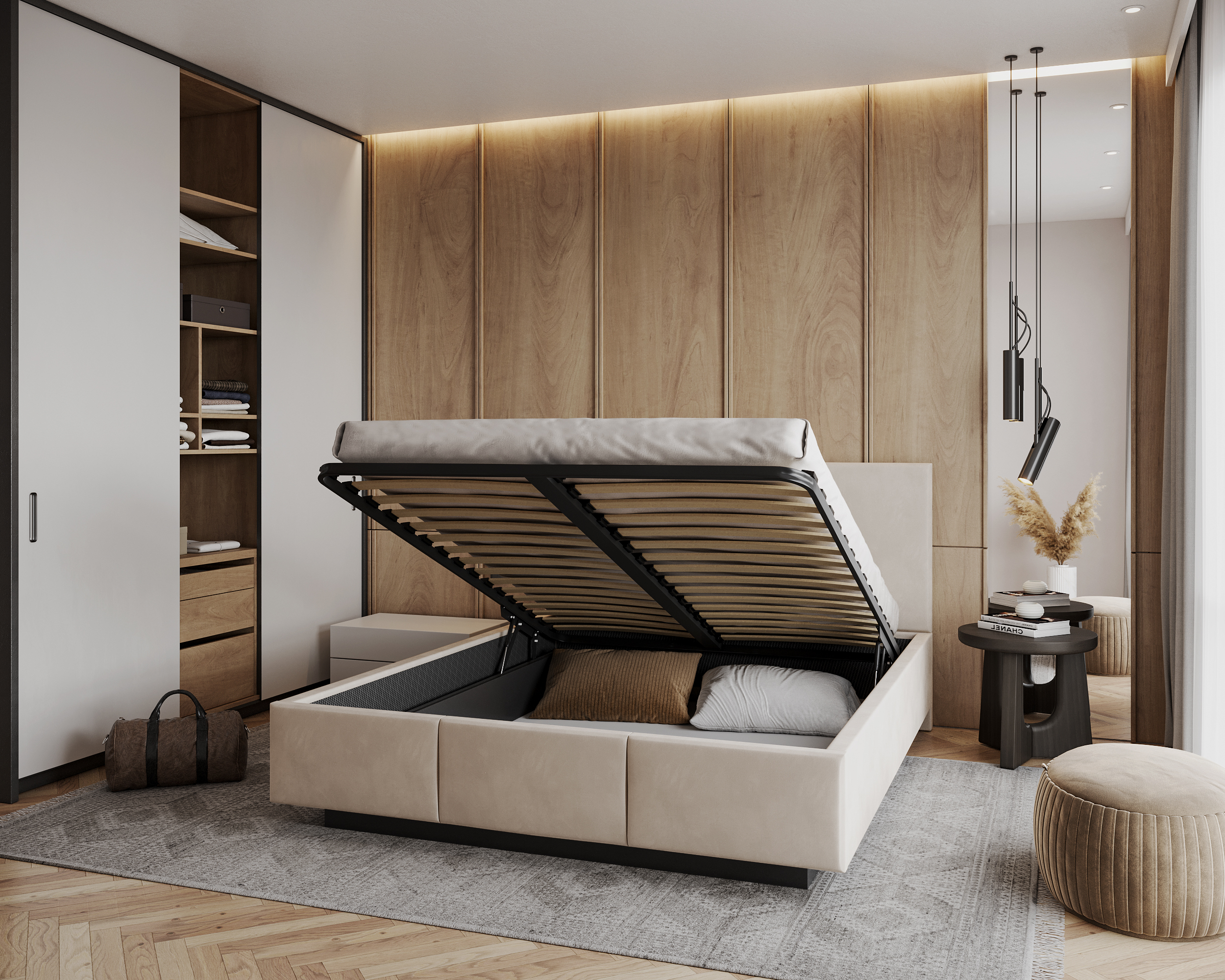 Čalouněná postel AVEIRO 120x200 s kovovým zdvižným roštem KRÉMOVÁ