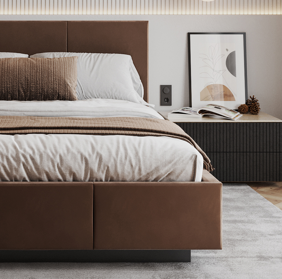 Čalouněná postel AVEIRO 120x200 s kovovým zdvižným roštem HNĚDÁ