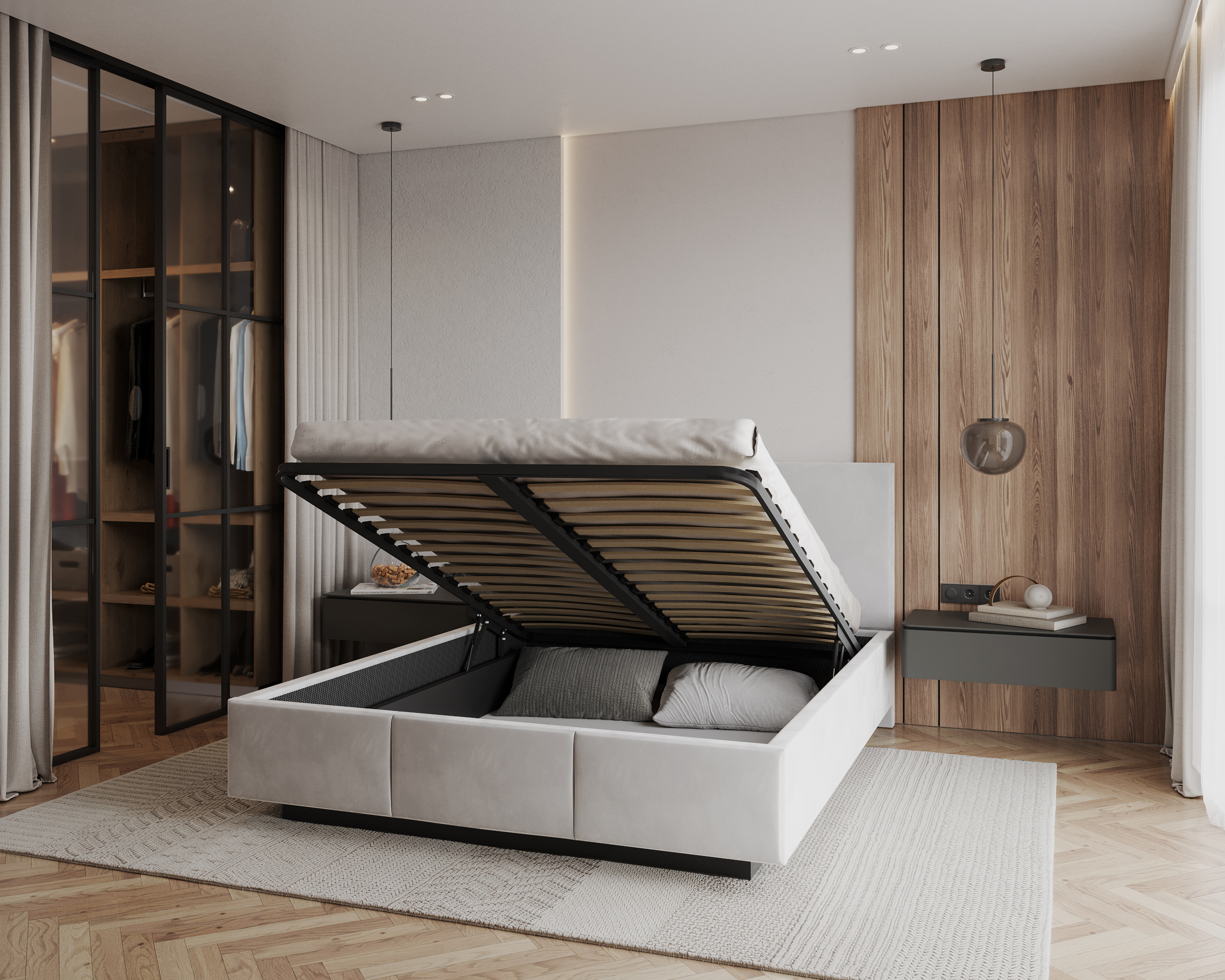 Čalouněná postel AVEIRO 180x200 s kovovým zdvižným roštem BÍLÁ