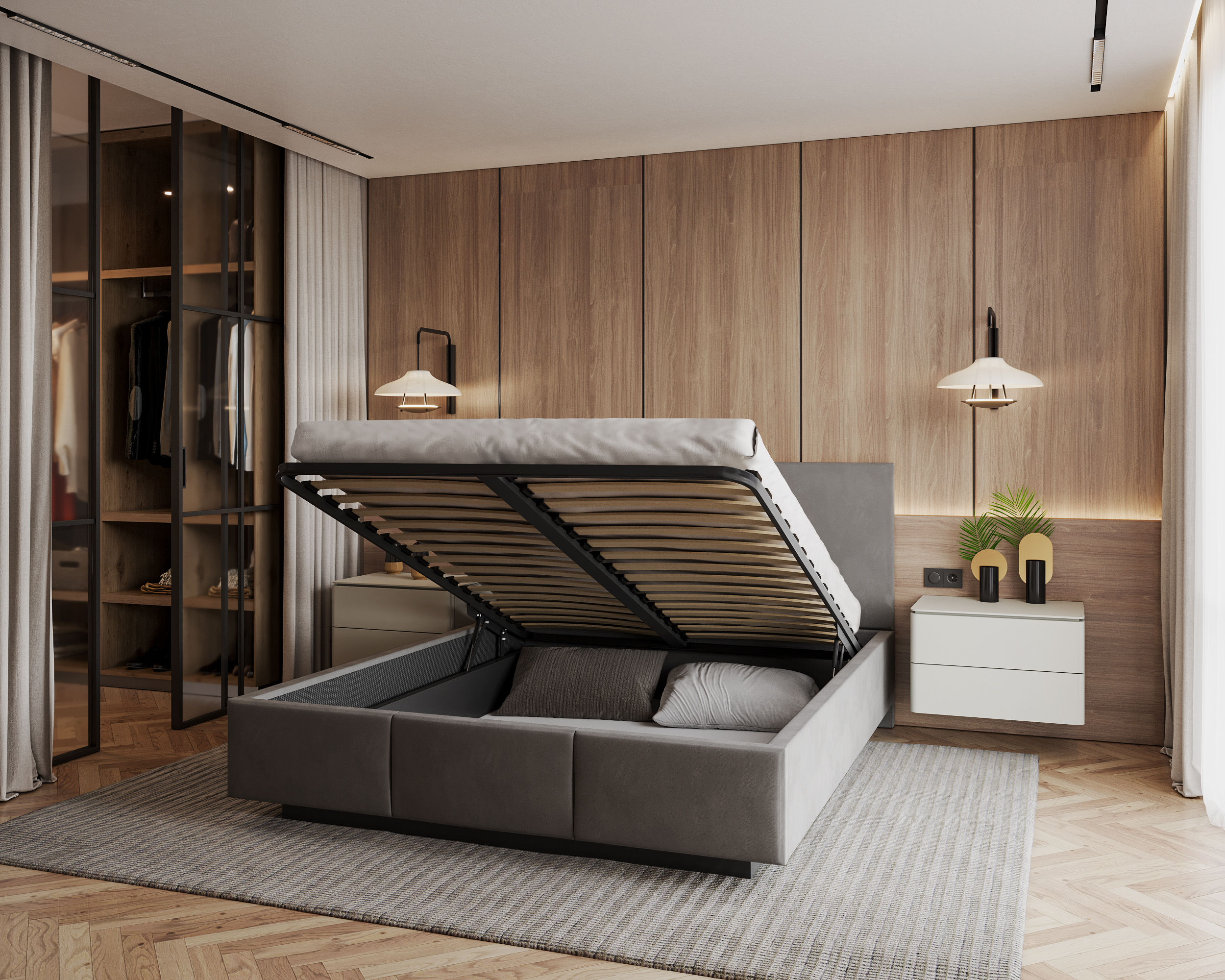 Čalouněná postel AVEIRO 180x200 s kovovým zdvižným roštem GRAFIT