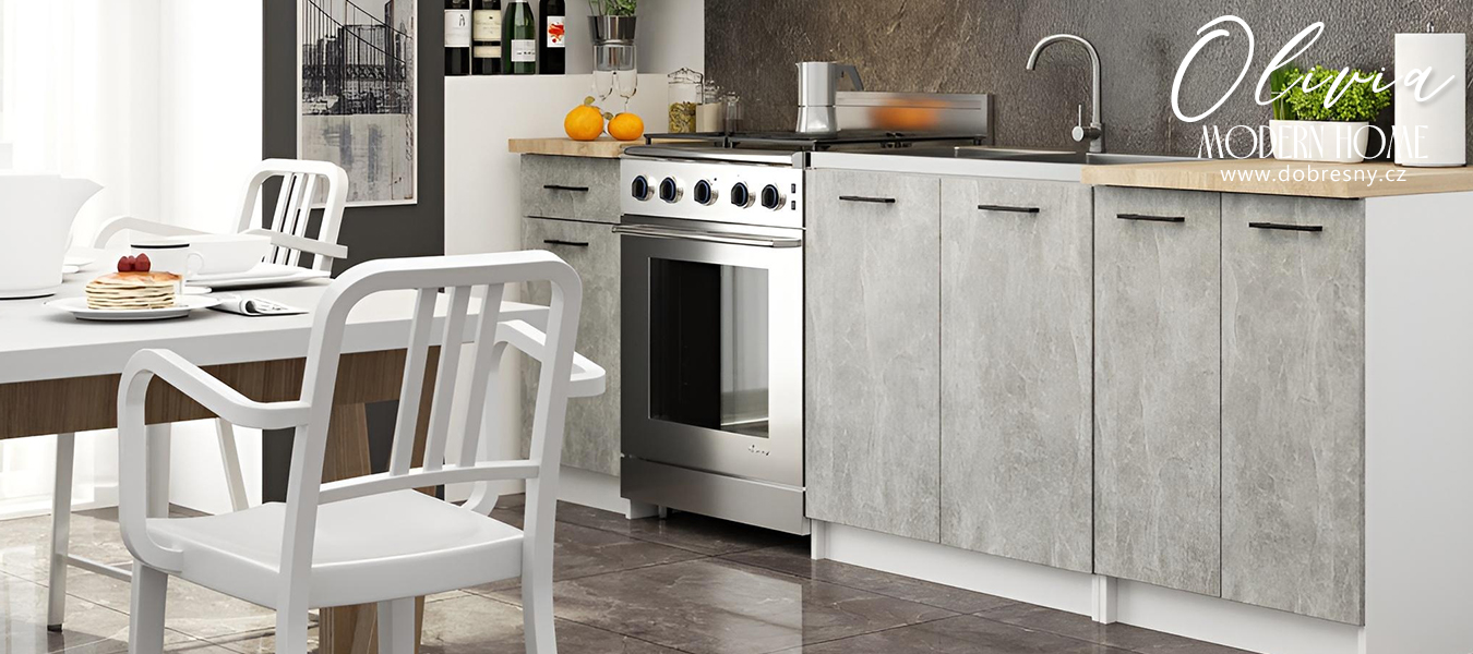 Kuchyňská skříňka OLIVIA se 4 zásuvkami – 40 cm | Bílá / Beton / Dub Sonoma