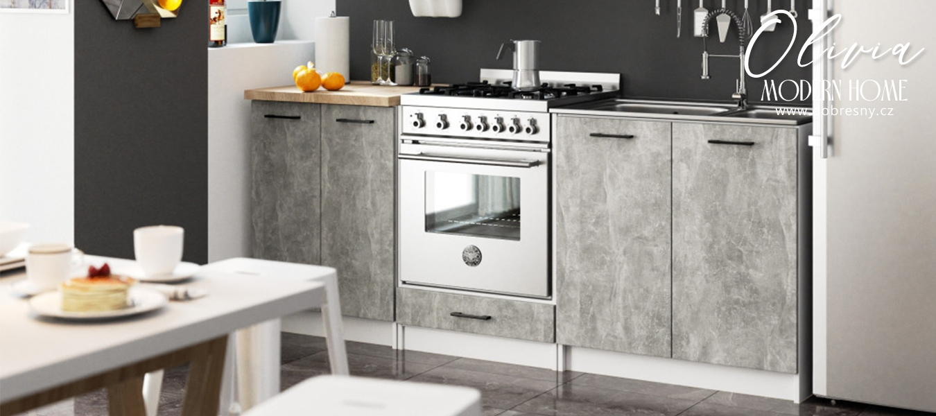 Kuchyňská skříňka OLIVIA – 80 cm | Bílá / Beton / Dub Sonoma