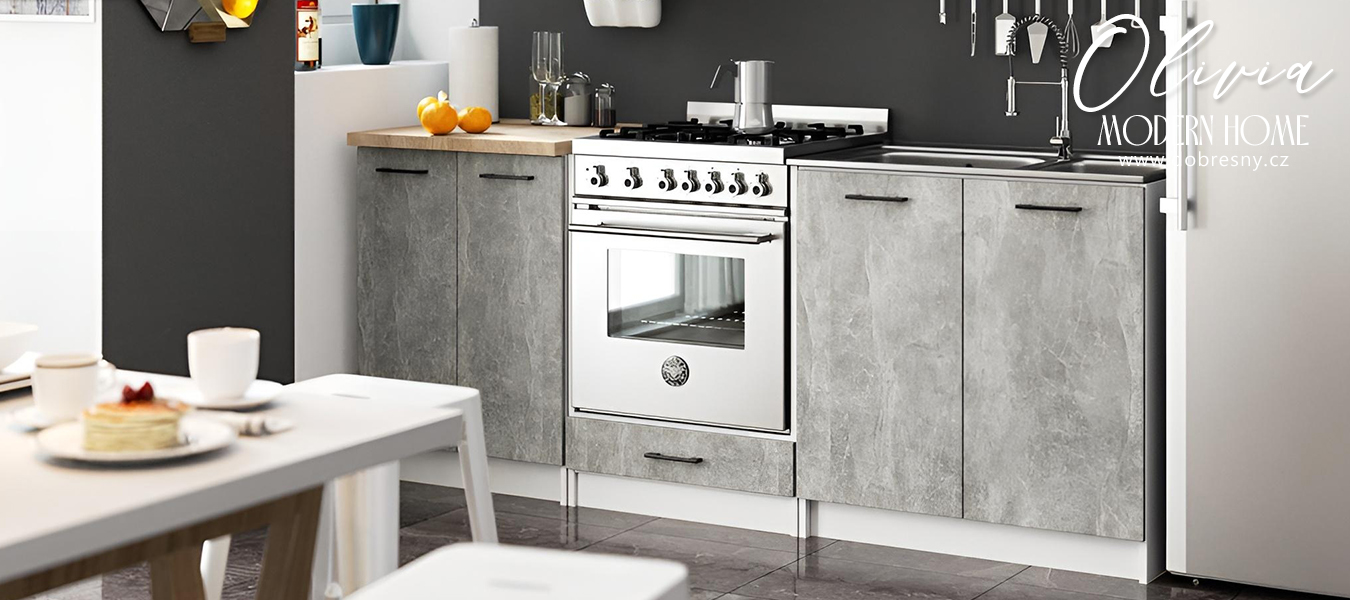 Kuchyňská skříňka OLIVIA se zásuvkami – 80 cm | Bílá / Beton / Dub Sonoma