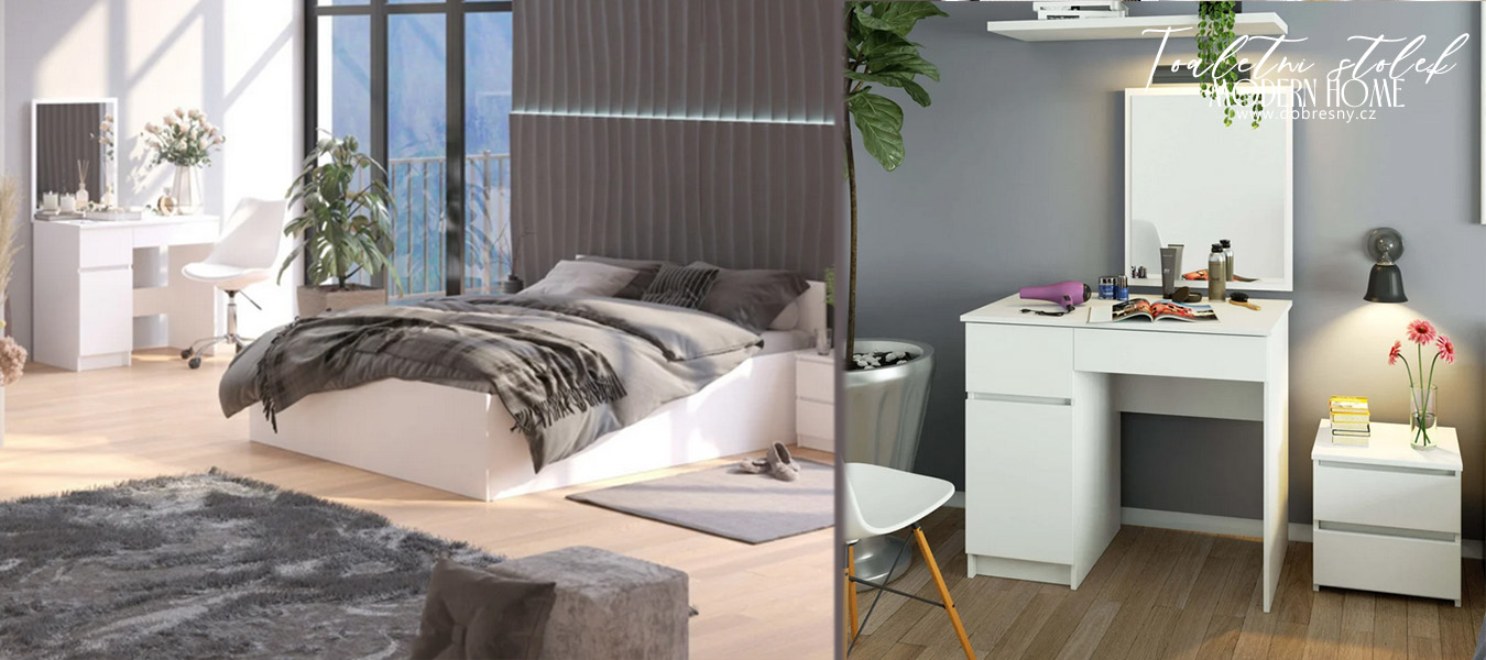 Toaletní stolek se zrcadlem 90x50cm levá - bílá