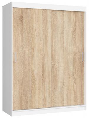 Šatní skříň s posuvnými dveřmi 150 cm MONO bílá / dub sonoma