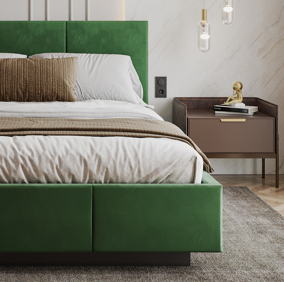 Čalouněná postel AVEIRO 140x200 s kovovým zdvižným roštem ZELENÁ