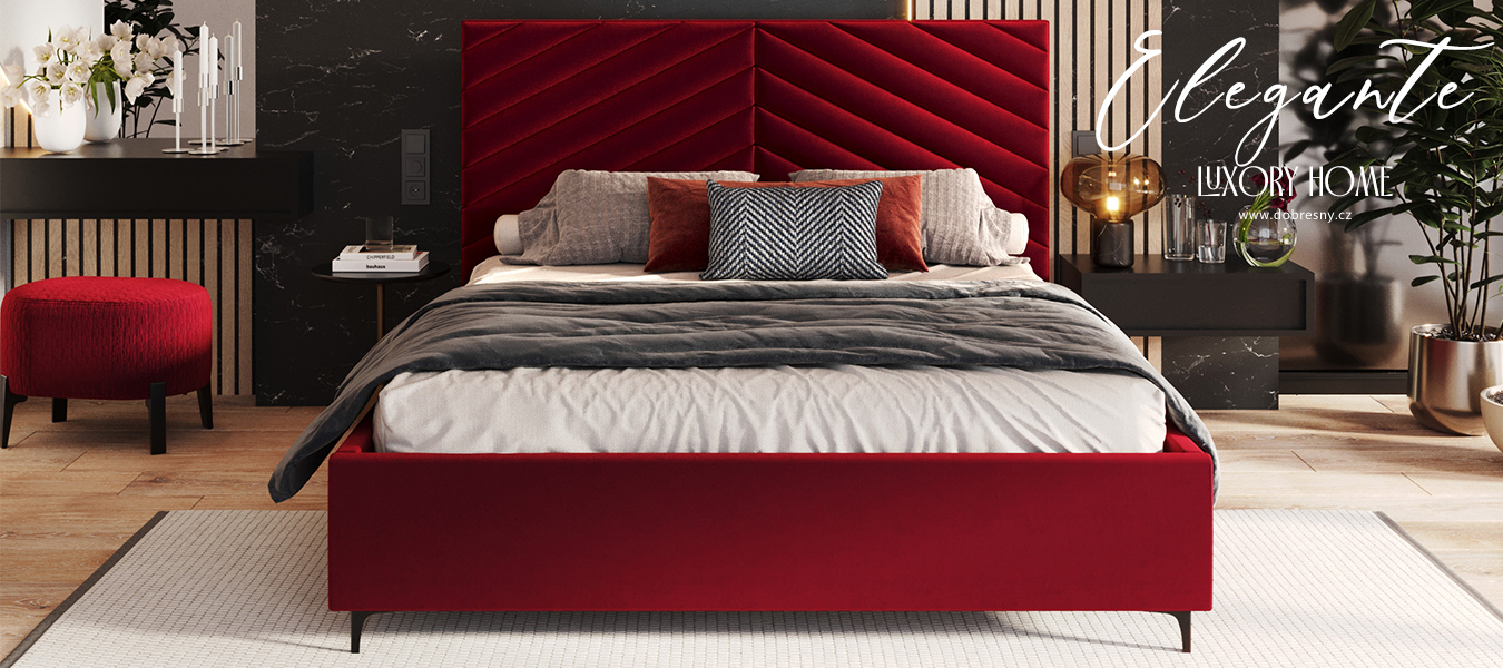 Postel 160x200 s úložným prostorem ELEGANTE Vínová Paris kovový rošt