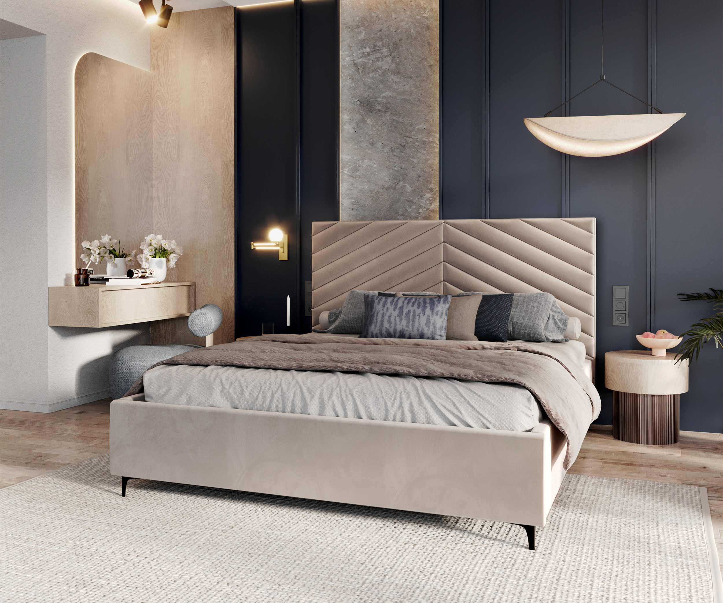 Čalouněná postel ELEGANTE 120x200 Béžová Paris s úložným prostorem kovový rošt