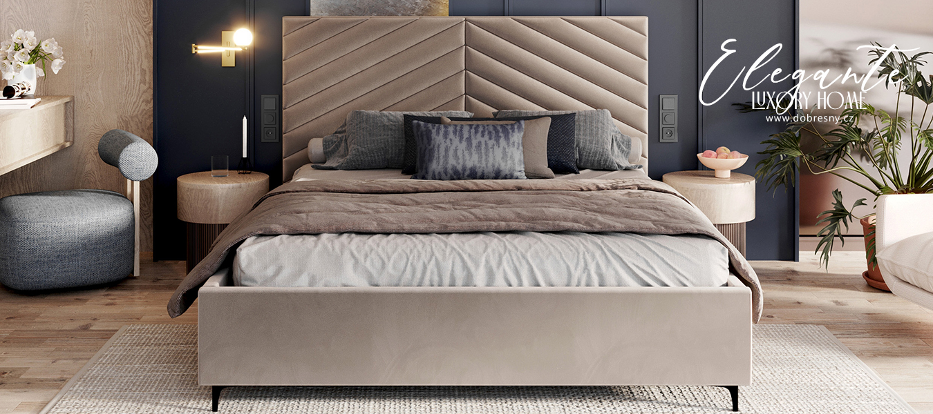 Čalouněná postel ELEGANTE 140x200 Béžová Paris s úložným prostorem kovový rošt